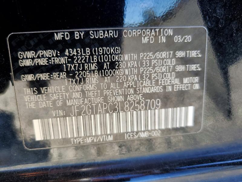 Aukcja sprzedaży 2020 Subaru Crosstrek, vin: JF2GTAPC3L8258709, numer aukcji: 61909936