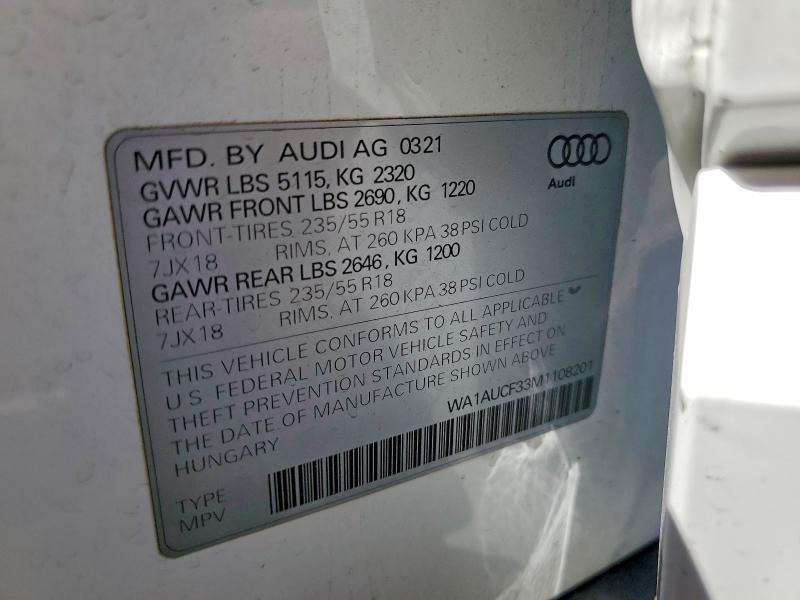 Aukcja sprzedaży 2021 Audi Q3, vin: WA1AUCF33M1108201, numer aukcji: 59396896