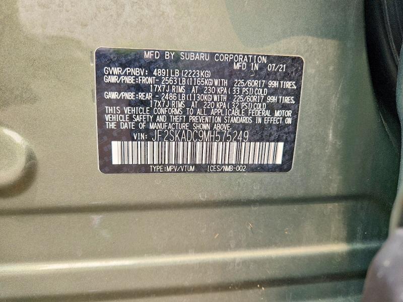 Продажа на аукционе авто 2021 Subaru Forester, vin: JF2SKADC9MH575249, номер лота: 60791676