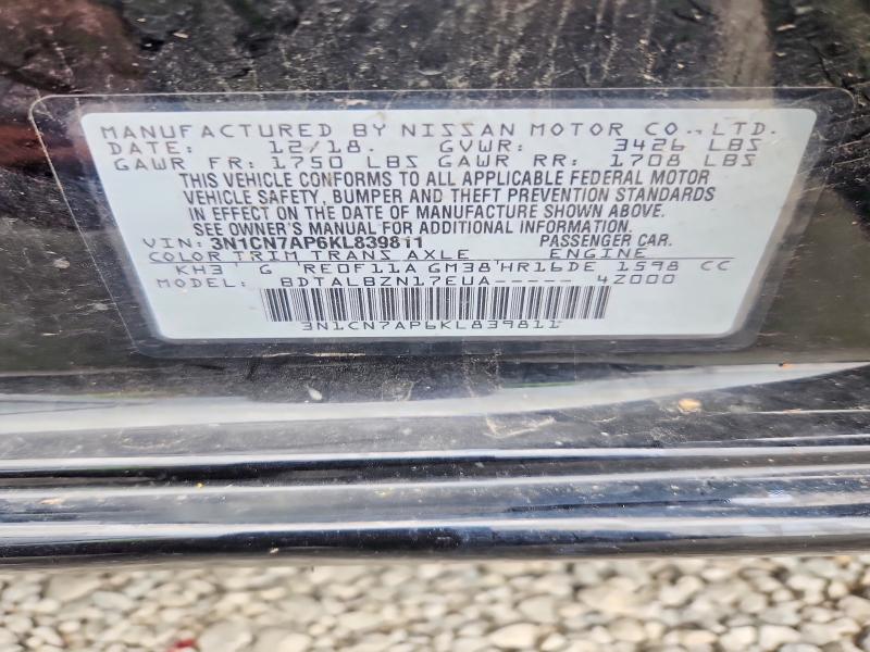 Aukcja sprzedaży 2019 Nissan Versa, vin: 3N1CN7AP6KL839811, numer aukcji: 61486626