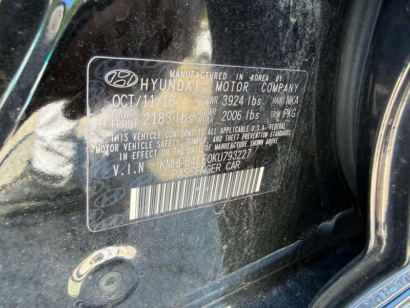 63048546 :رقم المزاد ، KMHD84LF0KU793227 vin ، 2019 Hyundai Elantra مزاد بيع