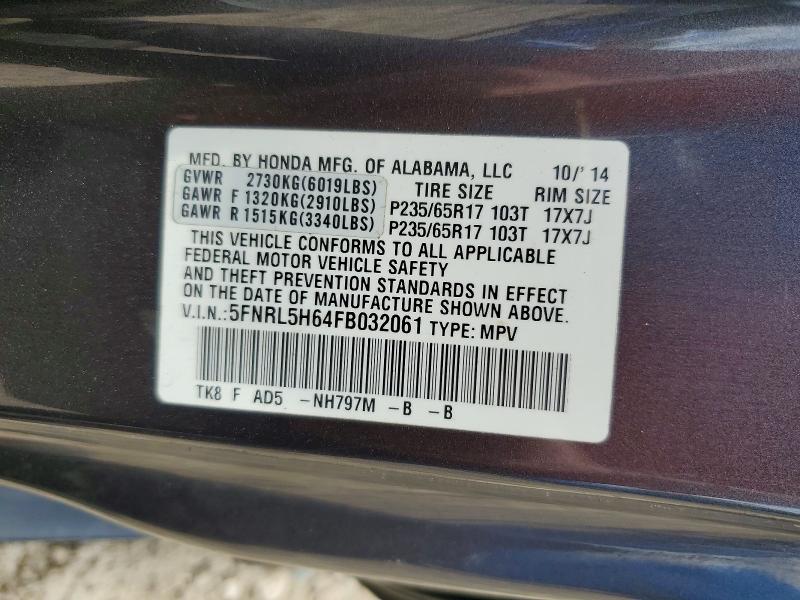 Aukcja sprzedaży 2015 Honda Odyssey, vin: 5FNRL5H64FB032061, numer aukcji: 61099396
