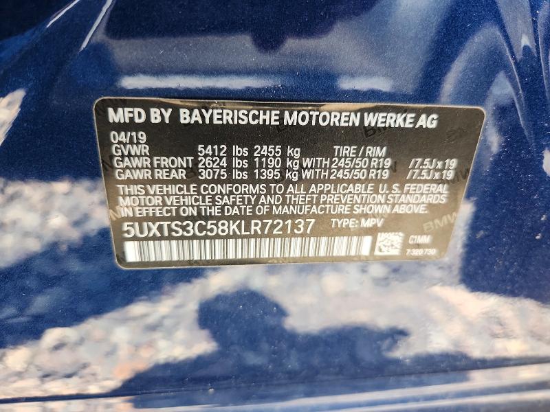 Продаж на аукціоні авто 2019 Bmw X3, vin: 5UXTS3C58KLR72137, номер лоту: 61821286