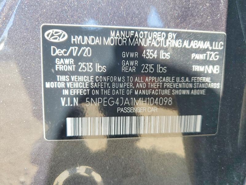 58634916 :رقم المزاد ، 5NPEG4JA1MH104098 vin ، 2021 Hyundai Sonata مزاد بيع