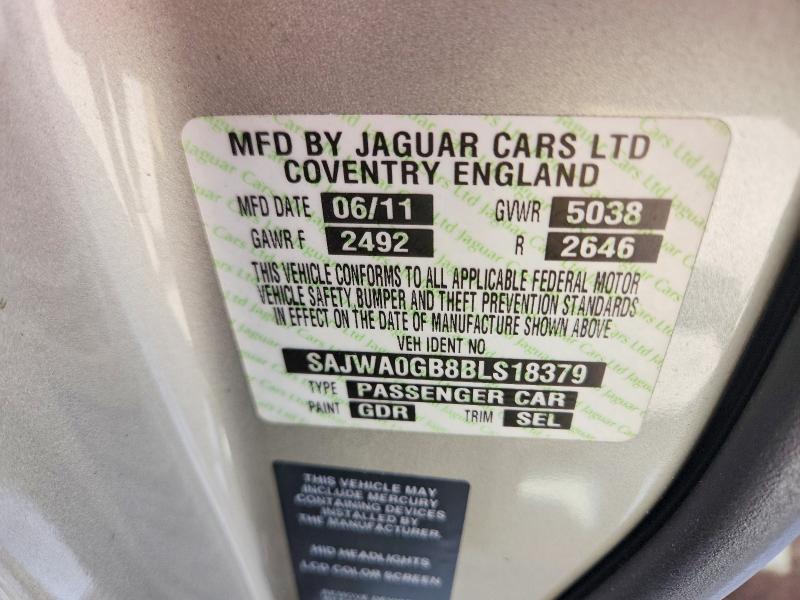 2011 Jaguar Xf მანქანა იყიდება აუქციონზე, vin: SAJWA0GB8BLS18379, აუქციონის ნომერი: 63217666