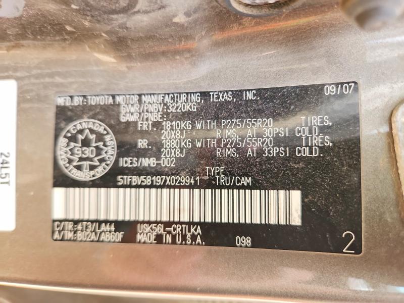 61336486 :رقم المزاد ، 5TFBV58197X029941 vin ، 2007 Toyota Tundra مزاد بيع