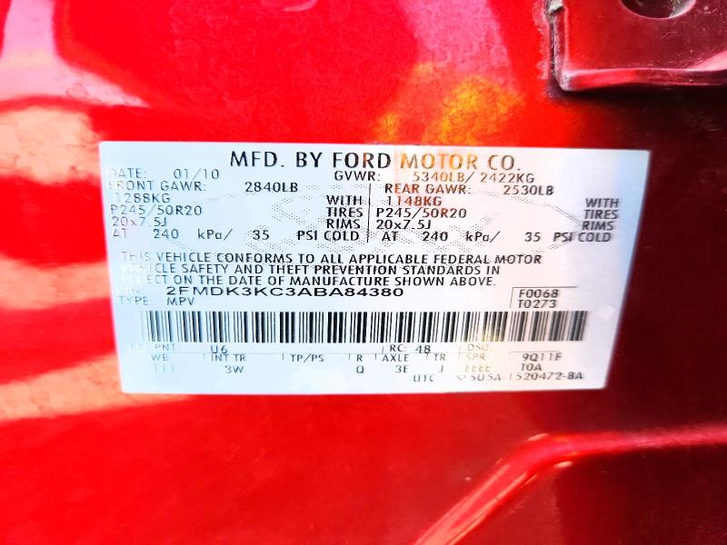 2010 Ford Edge მანქანა იყიდება აუქციონზე, vin: 2FMDK3KC3ABA84380, აუქციონის ნომერი: 59401826