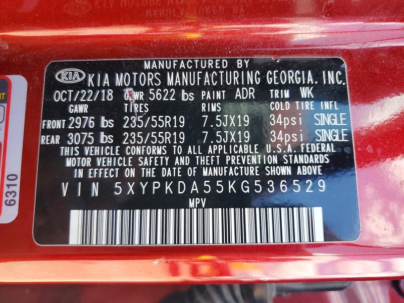 Продажа на аукционе авто 2019 Kia Sorento, vin: 5XYPKDA55KG536529, номер лота: 62126566