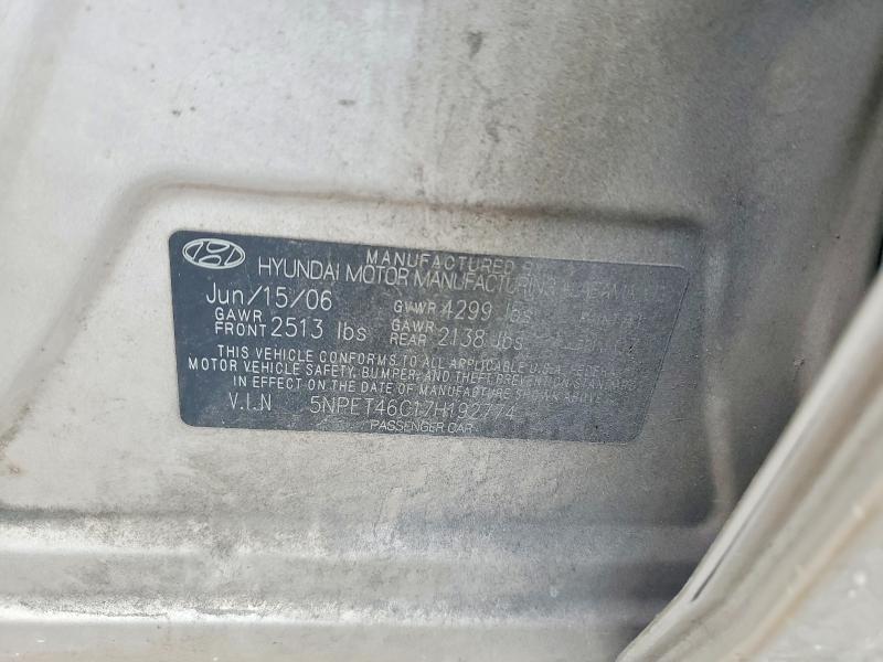 Продажа на аукционе авто 2007 Hyundai Sonata, vin: 5NPET46C17H192774, номер лота: 60625296