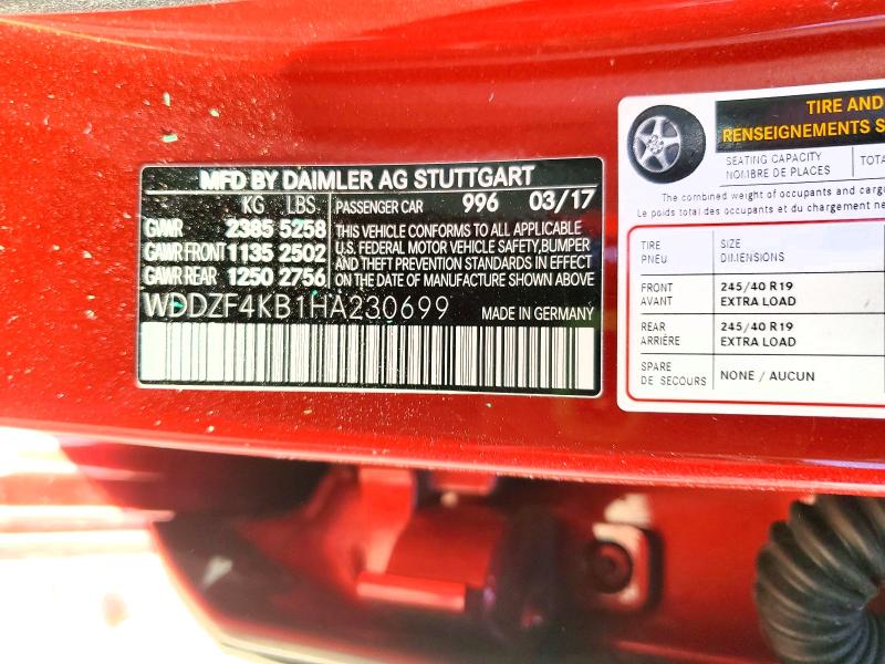 59276076 :رقم المزاد ، WDDZF4KB1HA230699 vin ، 2017 Mercedes-benz E مزاد بيع