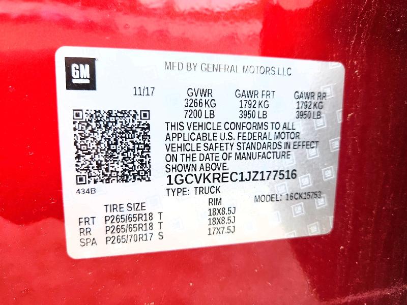 Продаж на аукціоні авто 2018 Chevrolet Silverado, vin: 1GCVKREC1JZ177516, номер лоту: 62129006