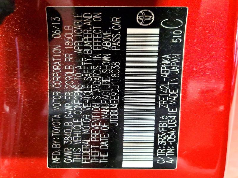 62042726 :رقم المزاد ، JTDBU4EE9DJ118038 vin ، 2013 Toyota Corolla مزاد بيع