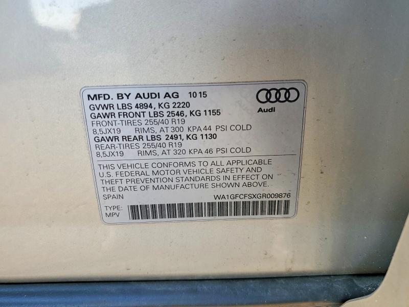 Aukcja sprzedaży 2016 Audi Q3, vin: WA1GFCFSXGR009876, numer aukcji: 62235796