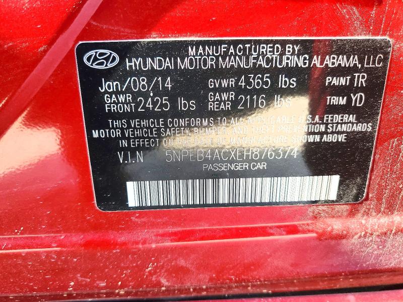 2014 Hyundai Sonata მანქანა იყიდება აუქციონზე, vin: 5NPEB4ACXEH876374, აუქციონის ნომერი: 61589596