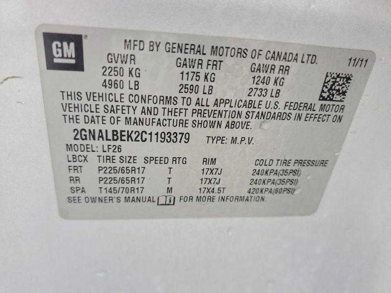 2012 Chevrolet Equinox მანქანა იყიდება აუქციონზე, vin: 2GNALBEK2C1193379, აუქციონის ნომერი: 61869846