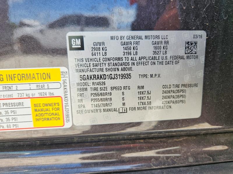 Aukcja sprzedaży 2016 Buick Enclave, vin: 5GAKRAKD1GJ319935, numer aukcji: 59816686