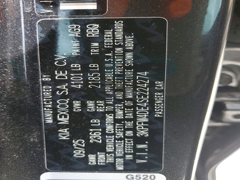 61817866 :رقم المزاد ، 3KPFW4DE4SE224274 vin ، 2025 Kia K4 مزاد بيع
