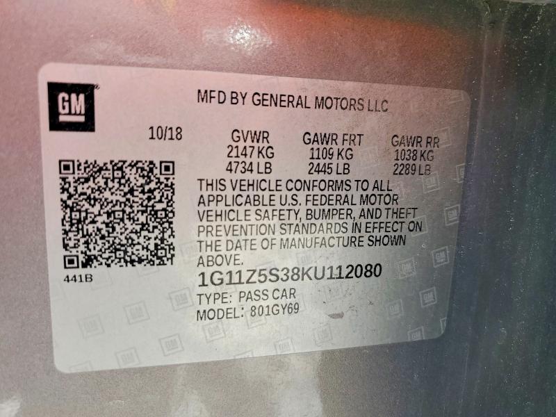 Продажа на аукционе авто 2019 Chevrolet Impala, vin: 1G11Z5S38KU112080, номер лота: 60795416