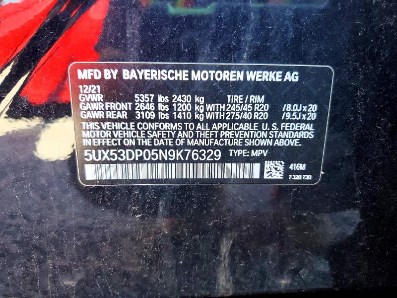 Aukcja sprzedaży 2022 Bmw X3, vin: 5UX53DP05N9K76329, numer aukcji: 59903266