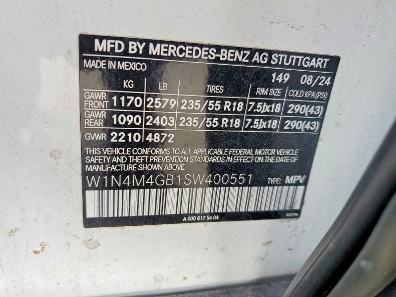 Продаж на аукціоні авто 2025 Mercedes-benz Glb, vin: W1N4M4GB1SW400551, номер лоту: 61621916