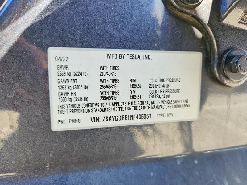 Продаж на аукціоні авто 2022 Tesla Model Y, vin: 7SAYGDEE1NF435051, номер лоту: 59188396