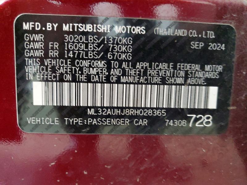Продажа на аукционе авто 2024 Mitsubishi Mirage, vin: ML32AUHJ8RH028365, номер лота: 61602386