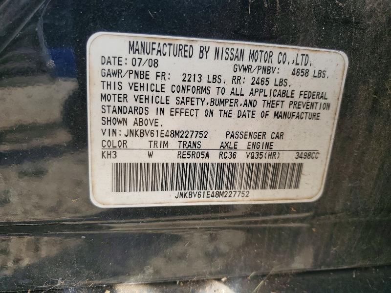 Aukcja sprzedaży 2008 Infiniti G35, vin: JNKBV61E48M227752, numer aukcji: 59013016
