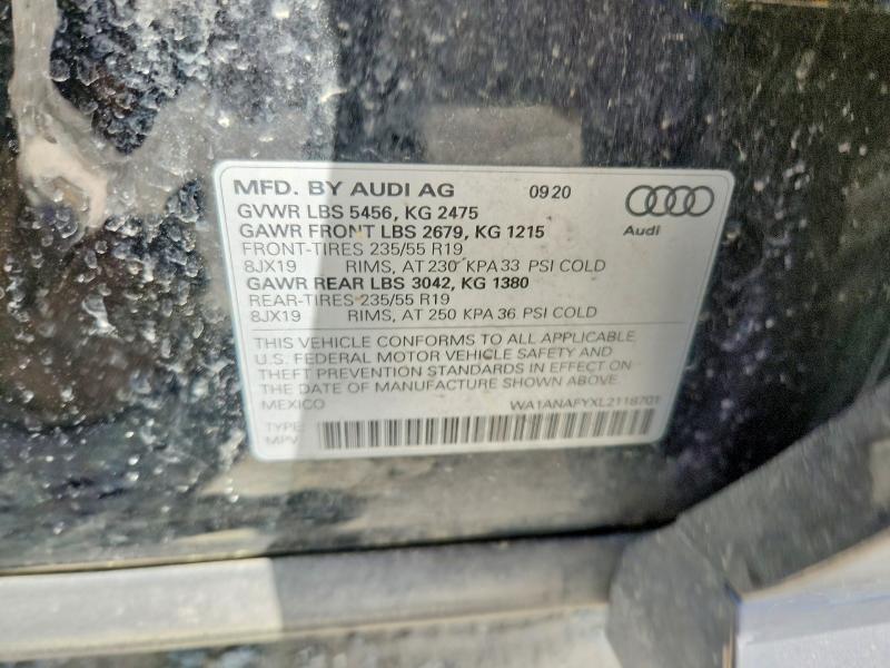 2020 Audi Q5 მანქანა იყიდება აუქციონზე, vin: WA1ANAFYXL2118701, აუქციონის ნომერი: 61412596