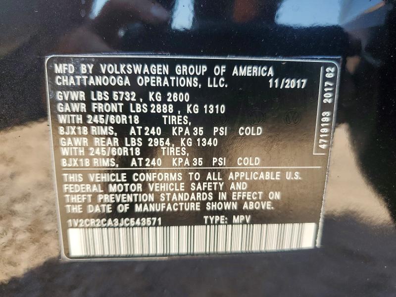 Aukcja sprzedaży 2018 Volkswagen Atlas, vin: 1V2CR2CA3JC543571, numer aukcji: 59688166