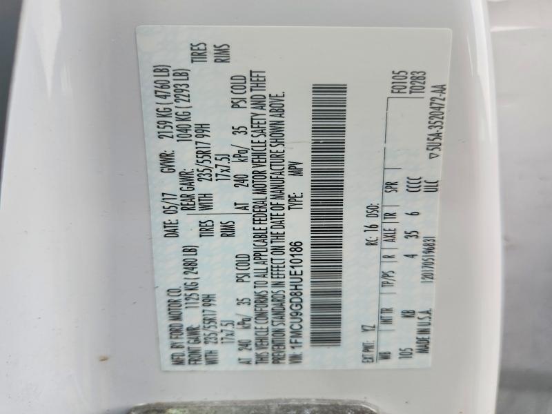 61039406 :رقم المزاد ، 1FMCU9GD8HUE10186 vin ، 2017 Ford Escape مزاد بيع