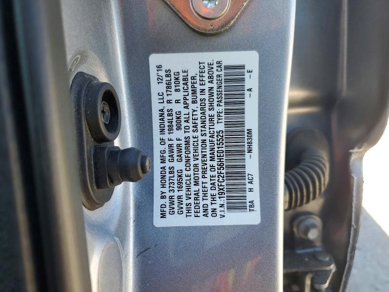Продаж на аукціоні авто 2017 Honda Civic, vin: 19XFC2F56HE015525, номер лоту: 62818086