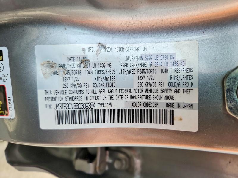 2011 Mazda Cx-9 მანქანა იყიდება აუქციონზე, vin: JM3TB3CV8B0309354, აუქციონის ნომერი: 60978776