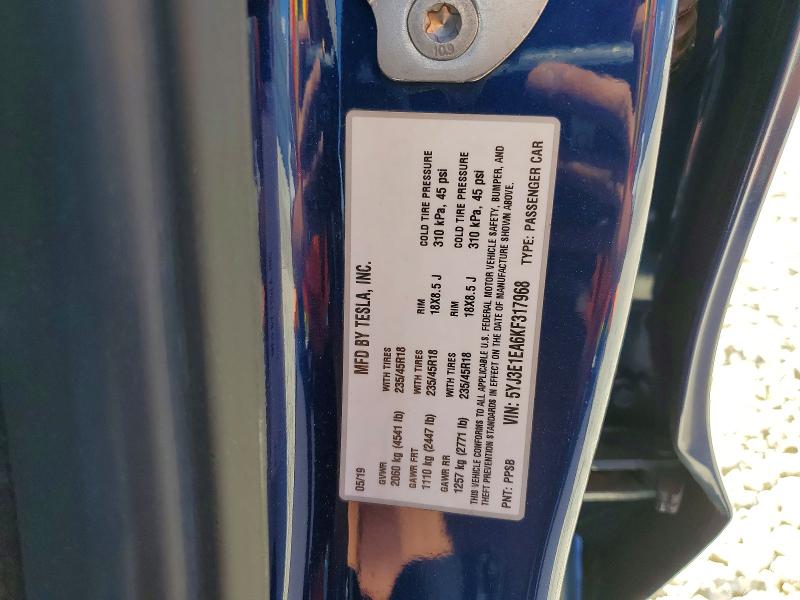 2019 Tesla Model 3 მანქანა იყიდება აუქციონზე, vin: 5YJ3E1EA6KF317968, აუქციონის ნომერი: 61188236
