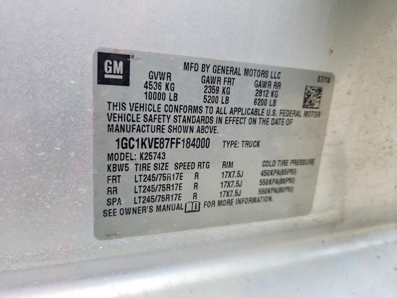 Продаж на аукціоні авто 2015 Chevrolet 2500, vin: 1GC1KVE87FF184000, номер лоту: 60246286