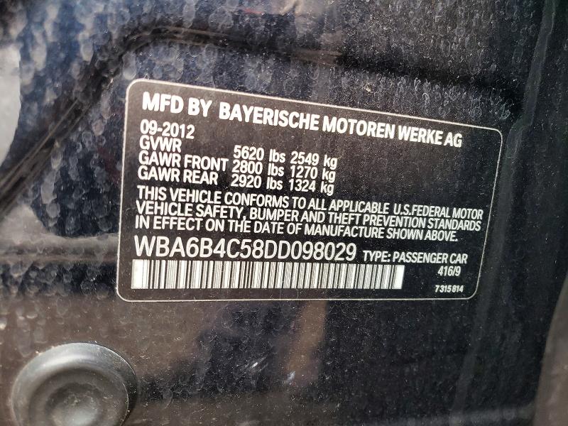 62545216 :رقم المزاد ، WBA6B4C58DD098029 vin ، 2013 Bmw 650 مزاد بيع