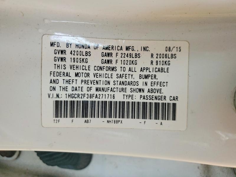 2015 Honda Accord მანქანა იყიდება აუქციონზე, vin: 1HGCR2F38FA271716, აუქციონის ნომერი: 61761286