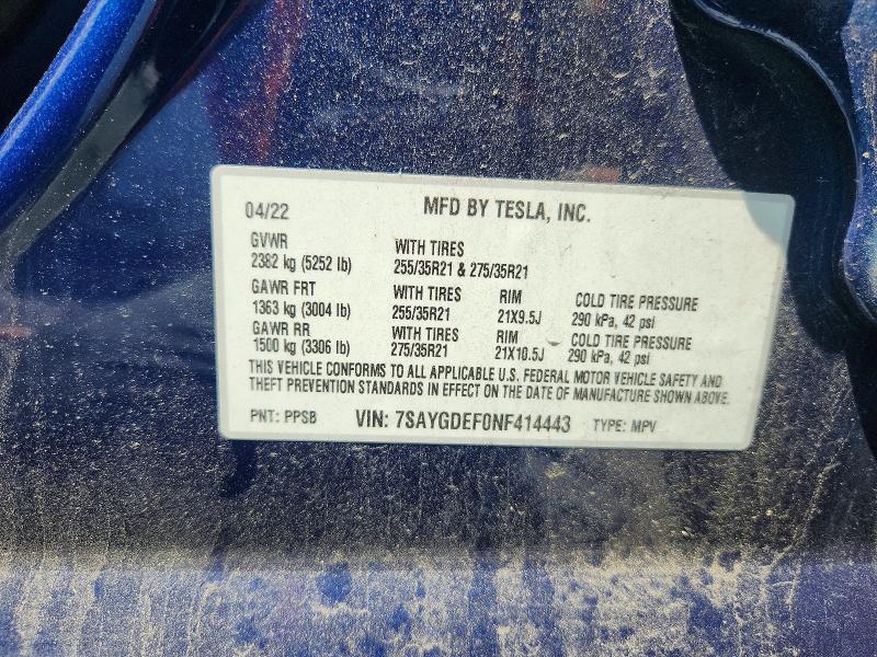 Продаж на аукціоні авто 2022 Tesla Model Y, vin: 7SAYGDEF0NF414443, номер лоту: 58078456