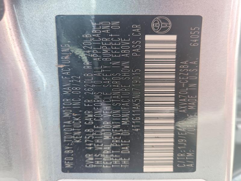 Продаж на аукціоні авто 2022 Toyota Camry, vin: 4T1G11AK5NU719015, номер лоту: 61752806