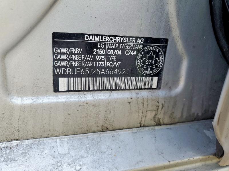 60365806 :رقم المزاد ، WDBUF65J25A664921 vin ، 2005 Mercedes-benz E مزاد بيع