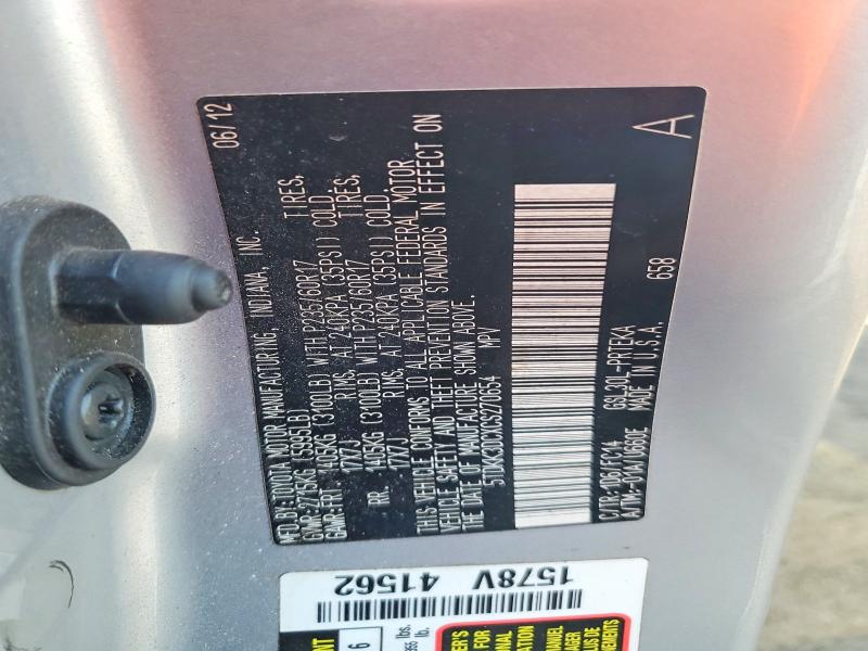 2012 Toyota Sienna მანქანა იყიდება აუქციონზე, vin: 5TDKK3DCXCS270654, აუქციონის ნომერი: 63538846