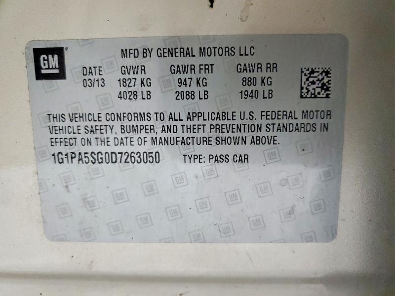 Продаж на аукціоні авто 2013 Chevrolet Cruze, vin: 1G1PA5SG0D7263050, номер лоту: 60203696
