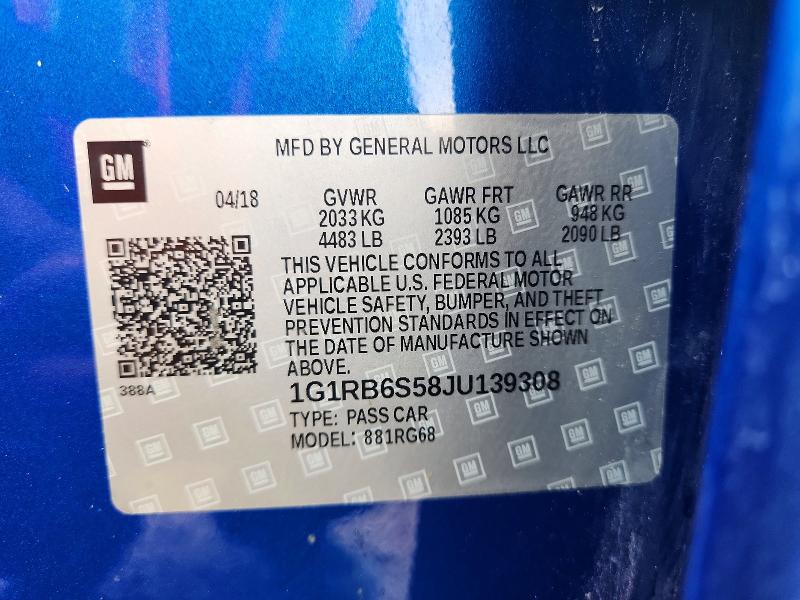 Продажа на аукционе авто 2018 Chevrolet Volt, vin: 1G1RB6S58JU139308, номер лота: 61881976
