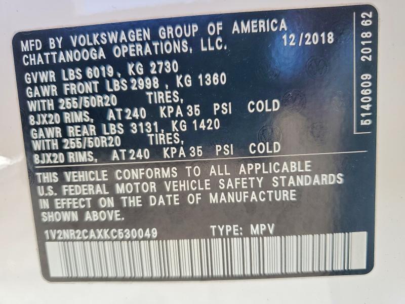 Aukcja sprzedaży 2019 Volkswagen Atlas, vin: 1V2NR2CAXKC530049, numer aukcji: 59403036