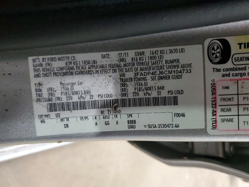 Продажа на аукционе авто 2012 Ford Fiesta, vin: 3FADP4EJ6CM104733, номер лота: 60636346