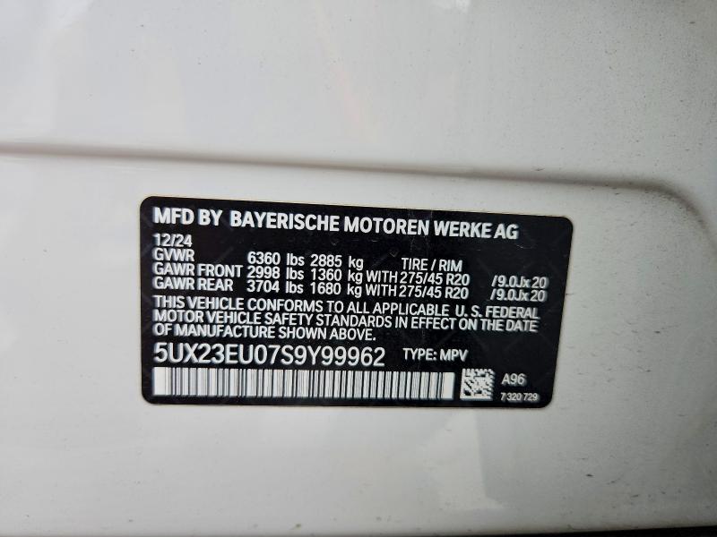 62513896 :رقم المزاد ، 5UX23EU07S9Y99962 vin ، 2025 Bmw X5 مزاد بيع
