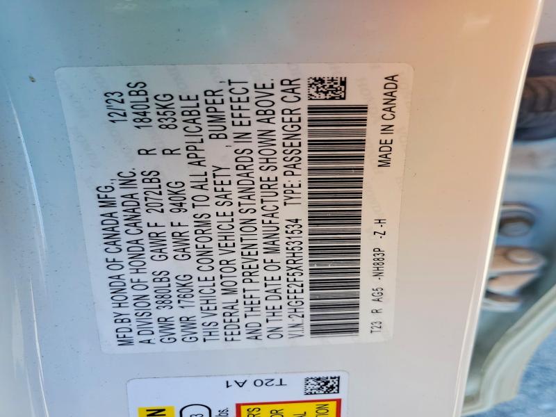 60147646 :رقم المزاد ، 2HGFE2F5XRH531534 vin ، 2024 Honda Civic مزاد بيع