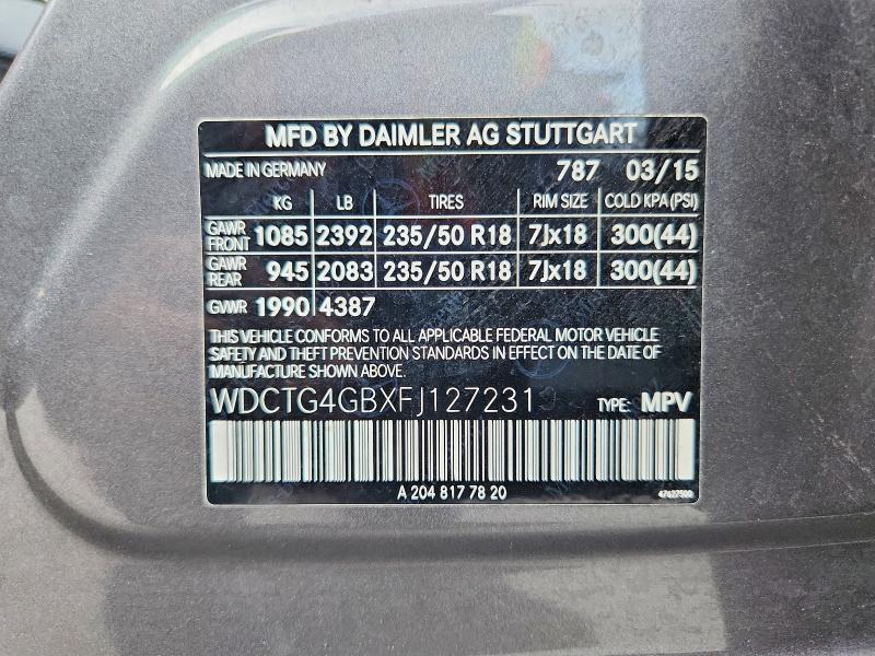 Aukcja sprzedaży 2015 Mercedes-benz Gla, vin: WDCTG4GBXFJ127231, numer aukcji: 62603176