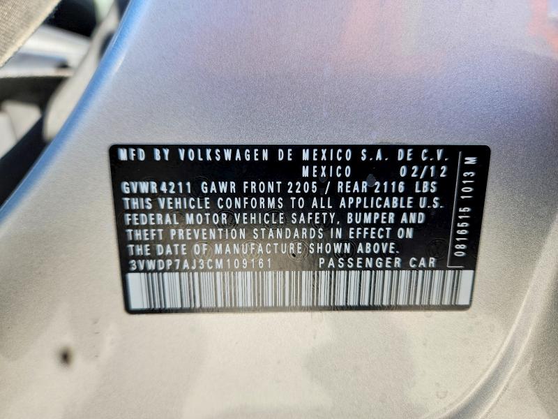 Продаж на аукціоні авто 2012 Volkswagen Jetta, vin: 3VWDP7AJ3CM109161, номер лоту: 59827036