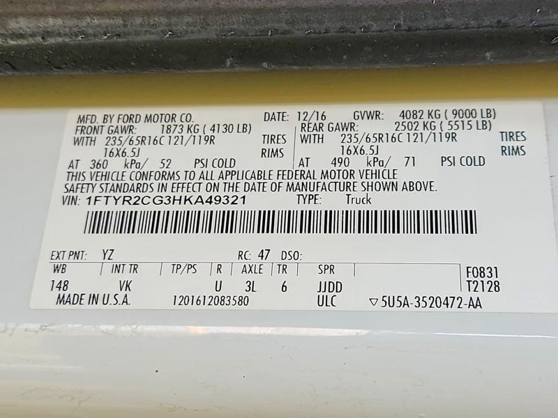 Aukcja sprzedaży 2017 Ford Transit, vin: 1FTYR2CG3HKA49321, numer aukcji: 62692976