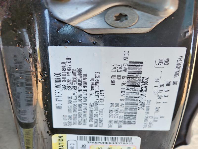 Aukcja sprzedaży 2017 Ford Fusion, vin: 3FA6P0HD6HR376832, numer aukcji: 62218876